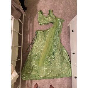 Indian Pakistani Bollywood mirror work lime green lehenga!